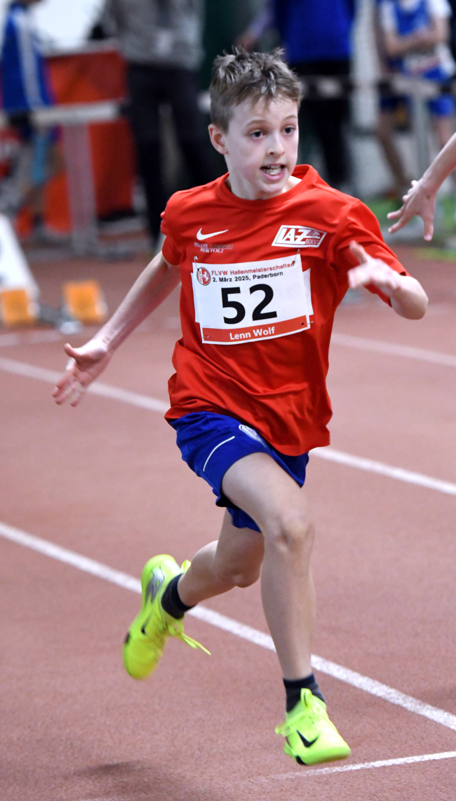 Platz 10: Lenn Wolf (M12) erzielte im Finale über 60 Meter 9,13 Sekunden. Im Vorlauf unterbot er in 8,97 Sekunden sogar die Neun-Sekunden-Marke. Foto: Bottin